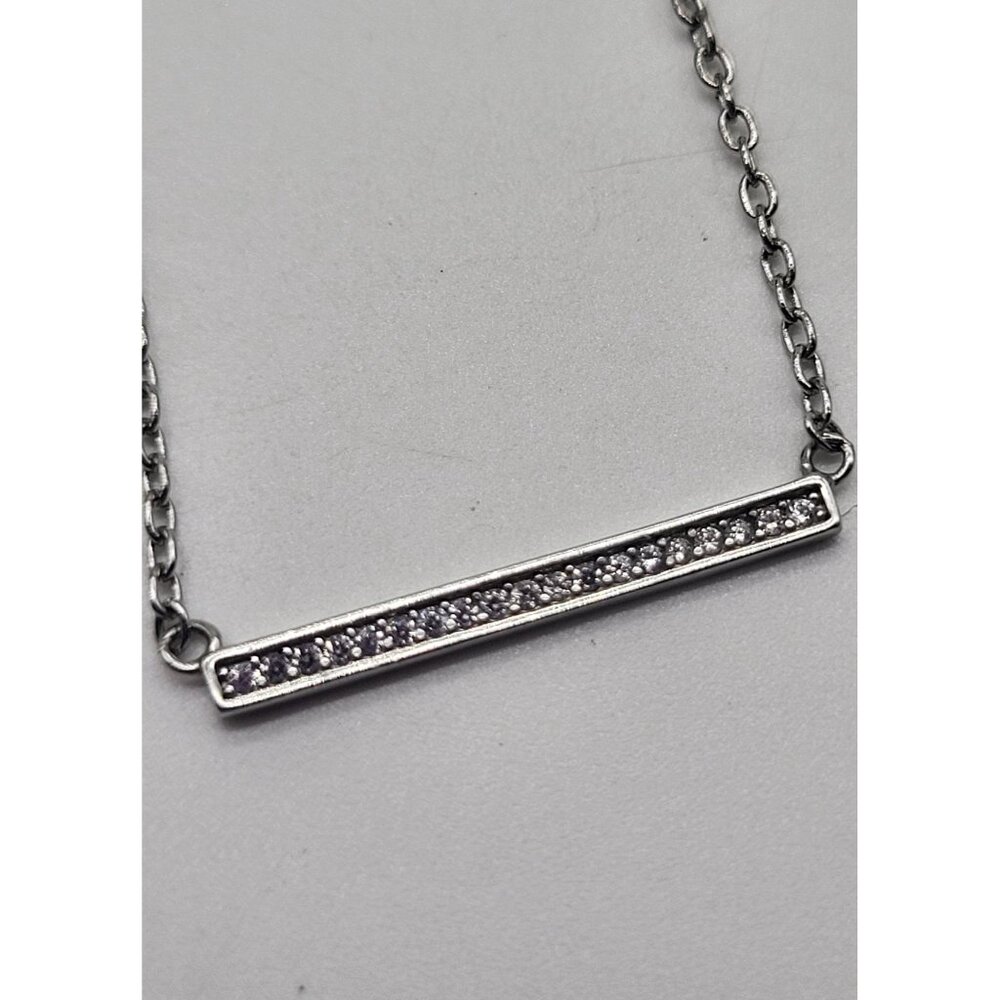 IBB CN 925 Silver & Tiny Diamond Bar Necklace Signed VTG Dainty Minimalist - Picture 5 of 7